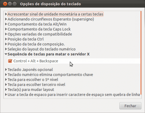 Habilite a opção no item "Sequência de teclas para matar servidor X" Habilite a opção no item "Sequência de teclas para matar servidor X"