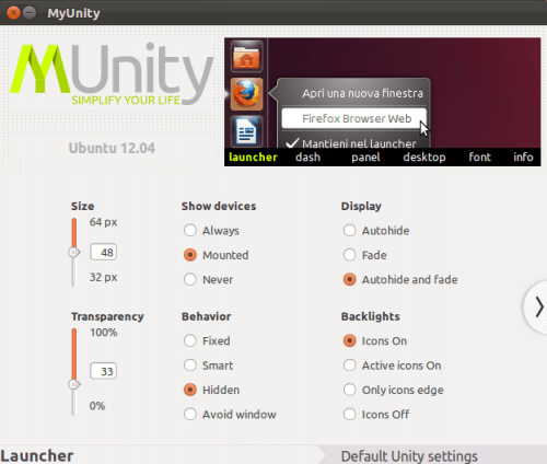 MyUnity no Ubuntu 12.04 LTS Precise Pangolin